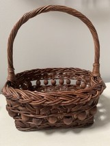 Vintage Woven Wicker Basket With Beads Dark Brown Handle Boho Decor Philippines - $16.82