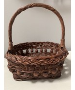 Vintage Woven Wicker Basket With Beads Dark Brown Handle Boho Decor Phil... - £13.22 GBP
