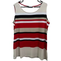 Susan Graver Blouse Size 1X Striped Sleeveless Tunic Red Black Beige White - £12.92 GBP