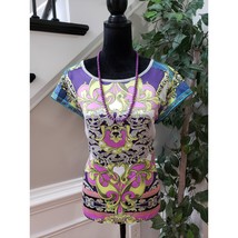 A.n.a Top Blouse Women&#39;s Size Large Multicolor Casual Short Sleeve Round Neck - $24.75