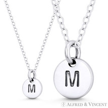 Initial Letter &quot;M&quot; 11mmx8mm Tiny Round Disc .925 Sterling Silver Charm / Pendant - £18.07 GBP+