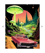 Retro Trippy Old School Car Mushroom Hills and River 30x40 CM Poster - £10.06 GBP