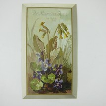 Victorian Christmas Card Flowers Violets Purple Green Leaves Girl Bonnet Antique - £6.33 GBP