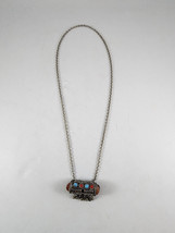 Treasure Pendant Necklace Lapis Lazuli Turquoise Agate Silver Tone India - £30.54 GBP