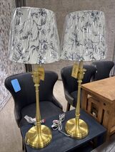 (2) Ralph Lauren Home Brass Brushed Gold Tone Buffet Candlestick Lamps ~... - $349.99