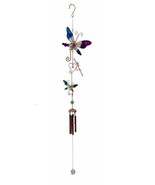 Stained Glass Colorful Three Butterflies Copper Metal Wind Chime 40&quot;Long... - £21.96 GBP