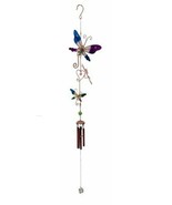 Stained Glass Colorful Three Butterflies Copper Metal Wind Chime 40&quot;Long... - $38.26 CAD