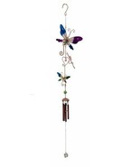 Stained Glass Colorful Three Butterflies Copper Metal Wind Chime 40&quot;Long... - £21.96 GBP