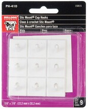 cuP HANGER HOOKS White 7/8&quot; Square Self Stick Adhesive Wall Mount BULLDO... - £12.74 GBP