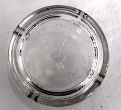  Vintage Playboy Bunny Logo Clear Glass Ashtray Round 4&quot;  - £11.93 GBP