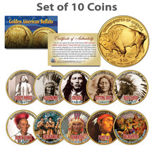 Famous Native Americans Colorized American Gold Buffalo 10-Coin Full Set Indians - £52.27 GBP