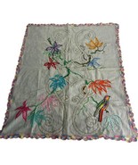 vintage mexican Artisan handmade bird embroidered crochet edge table runner - $24.74