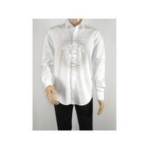 Mens CEREMONIA Shirt 100% Cotton Medusa Medallion Rhine Stones #STN 13 VRS white image 7