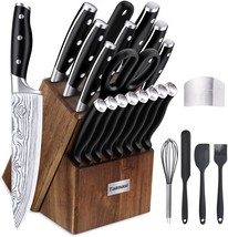 Knife Set, 23 Pcs.Kitchen Knife Set With Block And Sharpener Rod,, Tang ... - £57.43 GBP