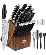 Knife Set, 23 Pcs.Kitchen Knife Set With Block And Sharpener Rod,, Tang ... - £57.39 GBP