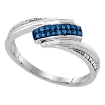 Sterling Silver Womens Round Blue Color Enhanced Diamond Band Ring 1/8 Cttw - £87.12 GBP
