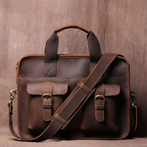 Vintage Men Briefcase Man Handbag  Shoulder Crazy Horse Genuine Leather Bags Bro - £159.69 GBP