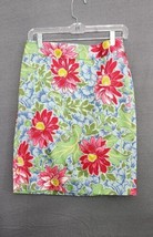 Talbots Floral Skirt Womens Size 4P Colorful Pencil Straight Summer 100% Cotton - £15.19 GBP