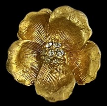 Vintage Crown Gold Tone Rhinestone Pansy Flower Brooch Stunning GP Pin /... - £16.95 GBP