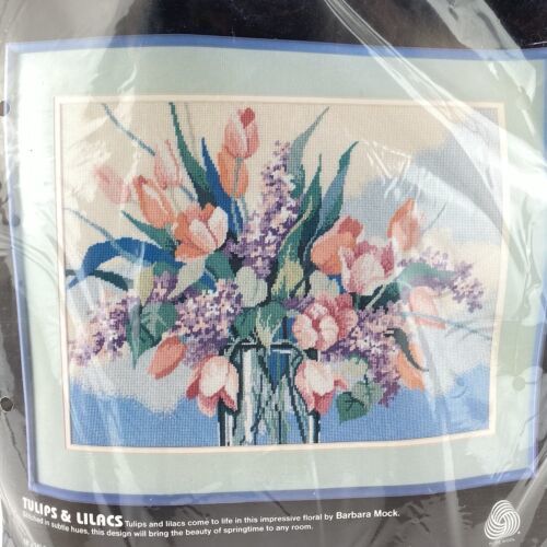 Vintage 1987 Dimensions Needlepoint Kit Pastel Tulips & Lilacs Barbara Mock 2328 - $49.50