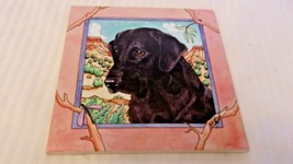 Black Labrador Retriever Ceramic Tile Trivet With Southwest Background B... - $30.00