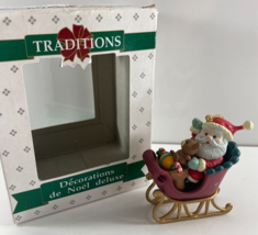 Vintage 1992 Christmas Traditions Santa in Sleigh Christmas Ornament - $14.84