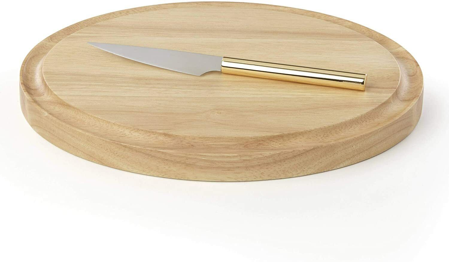 Primary image for Kate Spade Bar Cutting Board with Knife Round Beech Wood Melrose Avenue Gift NEW
