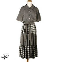 Vintage Leslie Fay Dress for Lord &amp; Taylor -Black &amp; White Full Skirt- M ... - £37.75 GBP
