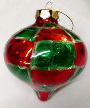 Red and Green Checked Glass Ball Ornament (A) - $15.00
