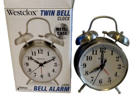 Westclox Twin Bell Metal Clock Loud Alarm Battery Operated New In Box - £7.99 GBP