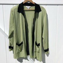 Misook Open Front Cardigan Knit Topper Jacket Black Green Women&#39;s Large - $45.04
