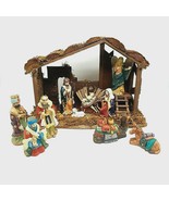 Nativity Scene Vintage 11 Piece Porcelain Collectables Wood Stable Baby ... - $42.74