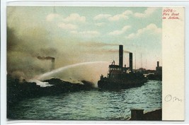 Fire Tug Boat Ship In Action 1907c postcard - $5.89