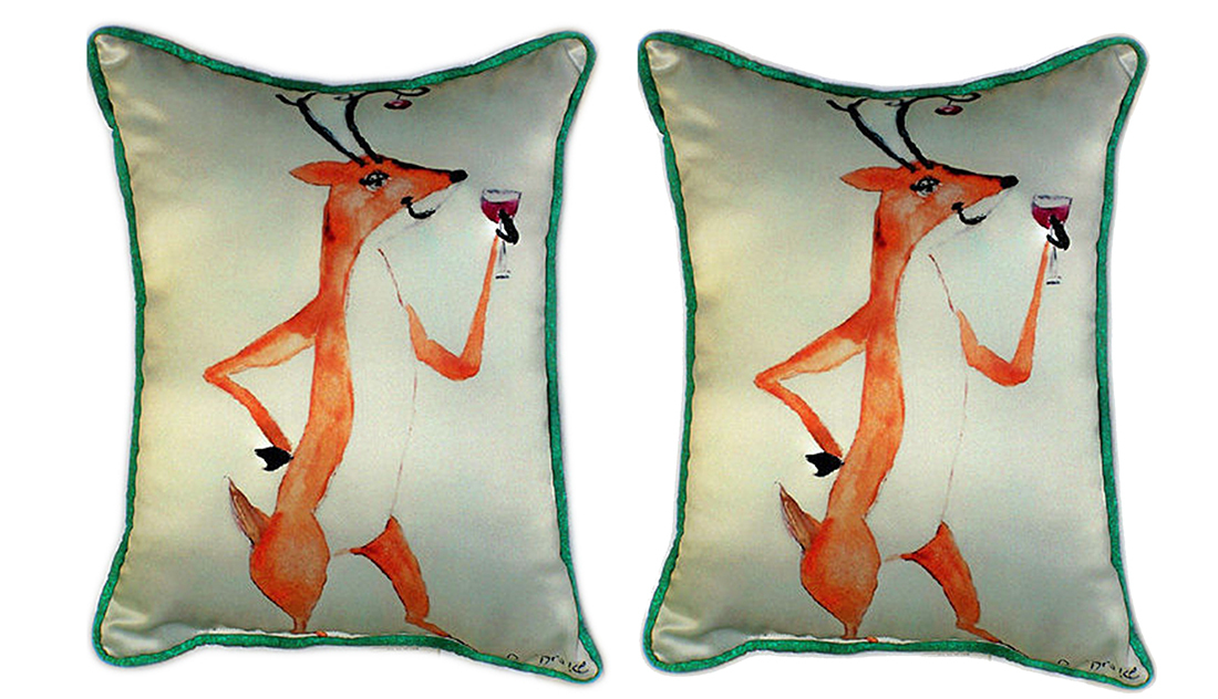 Primary image for Pair of Betsy Drake Deer Party Large Pillows 16 Inchx20 Inch