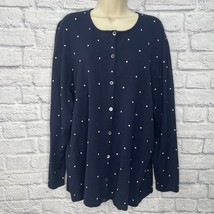 LRL Ralph Lauren Womens Silk Blend Cardigan Sweater Size 2X Navy Blue Dot - £35.57 GBP
