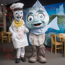 Silver Fish And Chips mascot costume character dressed with a Boyfriend Jeans an - $1,199.00