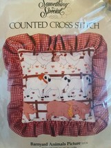 Counted Cross Stitch Embroidery Pillow Cover Sewing Kit Barnyard Animals Gingham - £13.58 GBP