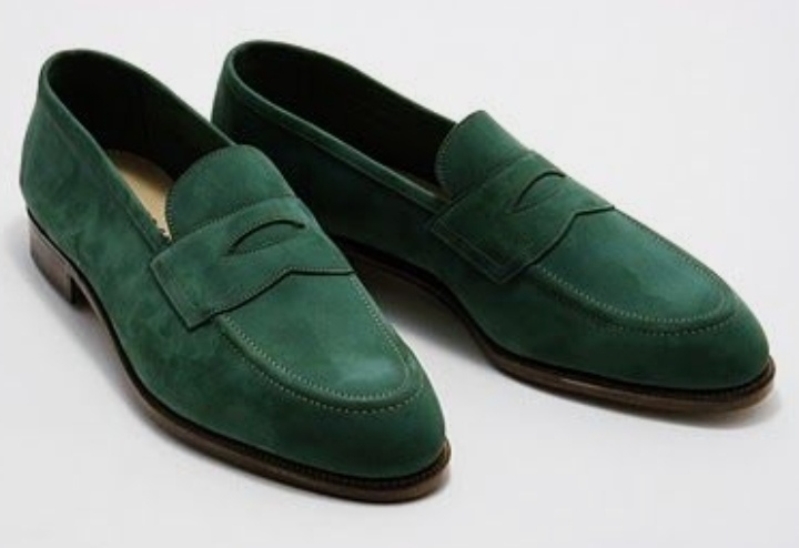 Handmade Mens Dark Green Suede Penny Moccasins Loafers Casual Shoes