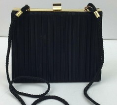 Sasha Designer Ladies Frame Shoulder Bag Prom Purse Black Satin Gold Clasp - £31.26 GBP