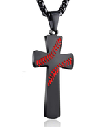 Boys Mens Baseball Cross Pendant Necklace 18K Gold Plated Bible Verse St... - £9.93 GBP