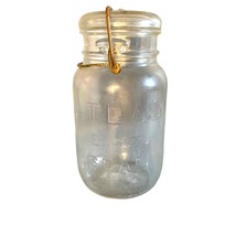 Vintage Atlas E-Z SEAL Quart Clear Glass Canning Jar with Wire Bale &amp; Glass Lid - £8.55 GBP