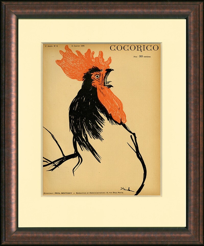 Rare Original 1899 Wood Block Print Cocorico No. 2 ROSTER Cover, T. A. STEINLEN - $960.30