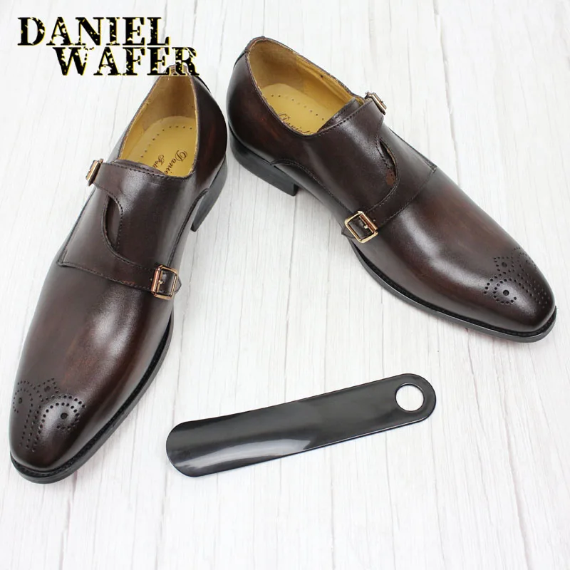  Men&#39;s Buckle Monk Strap Dress Shoes  Leather Handmade Formal Wedding Shoes for  - £152.87 GBP