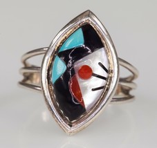 Zuni Sterling Silver Inlay Ring By Virginia Quam Sz 6.50 - $125.10