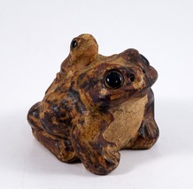Japanese Stoneware Pottery Lucky Frog Figurine With Baby Vintage - £25.16 GBP