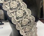 Vintage Tan  Embroidered Rose Flower Double Scalloped Lace Tulle Trim 5.... - $2.89