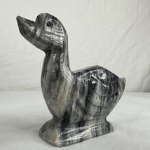 Carved Black Onyx Duck Bird Figurine Stone Paperweight Vintage Artisan Cute - $24.73
