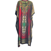 NF Womens Free Size Kaftan Maxi Dress Red Green Yellow Pullover Gold Bed... - £25.56 GBP