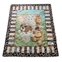 Jungle Babies Quilt Baby Blanket Elephant Lion Tiger Monkey Giraffe Safari - €21,09 EUR