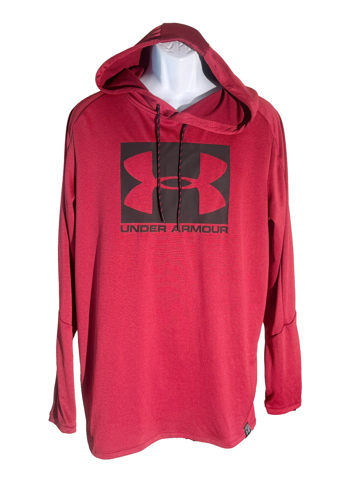 UNDER ARMOUR Men&#39;s Long Sleeve Pull-Over Hooded Shirt Red Black XL - $12.86